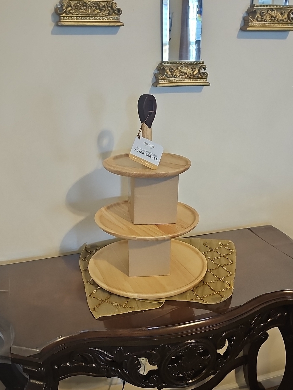 3-Tier Wooden Server – Natural Wood Finish